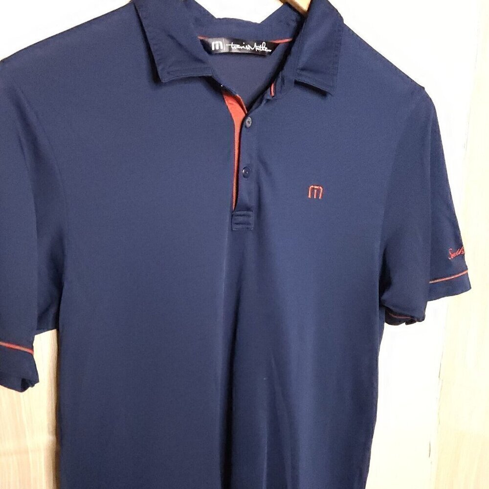 Travis Mathew Mens Navy Blue Brick Red Golf Polo Medium - Picture 3 of 9